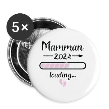 Mamman 2024 Loading Schwangerschaft Mutter Mutter - Buttons groß 56 mm (5er Pack) - Weiß - Vorne
