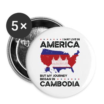Né: Cambodgien, Cambodgien, Américain, États-Unis - Lot de 5 grands badges (56 mm) - blanc - Devant