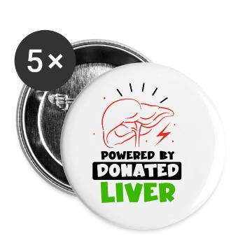powered by donated Liver - Buttons groß 56 mm (5er Pack) - Weiß - Vorne