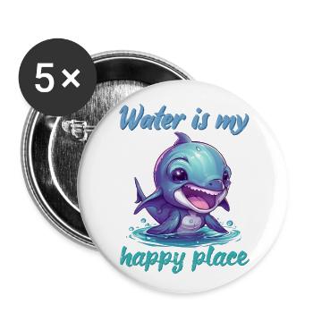 Water is my happy place - Buttons large 2.2''/56 mm (5-pack) - white - Front