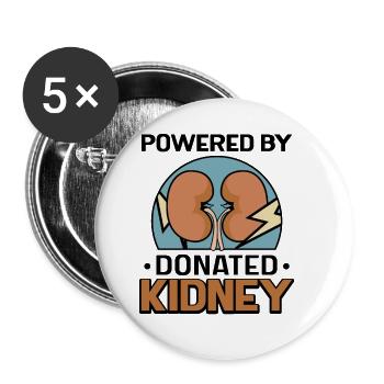 powered by donated Kidney - Buttons groß 56 mm (5er Pack) - Weiß - Vorne