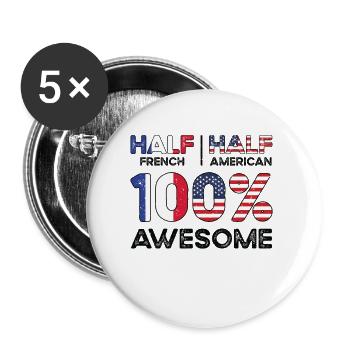 Nés : Français, France, Américain, USA - Lot de 5 grands badges (56 mm) - blanc - Devant