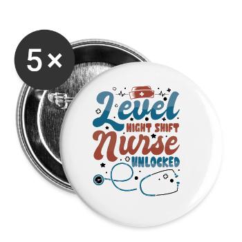 Level Night Shift Nurse Unlocked - Buttons groß 56 mm (5er Pack) - Weiß - Vorne