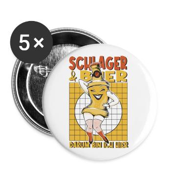 Schlager und Bier darum bin ich hier - Buttons groß 56 mm (5er Pack) - Weiß - Vorne