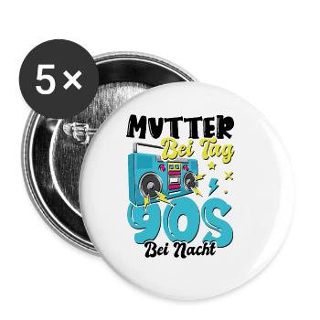 Mutter bei Tag 90s bei Nacht - Buttons groß 56 mm (5er Pack) - Weiß - Vorne