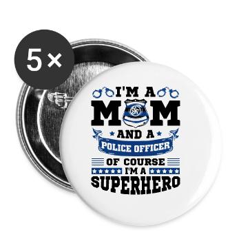 Polizei Polizist Polizeibeamte - Buttons groß 56 mm (5er Pack) - Weiß - Vorne