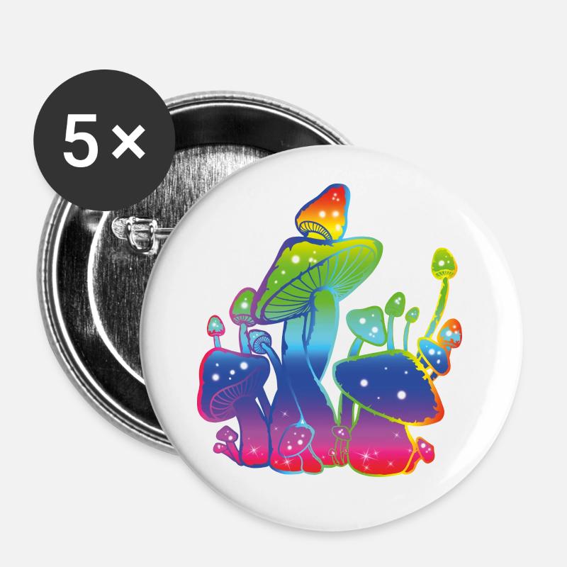Raionbow Mushrooms - Buttons large 2.2''/56 mm (5-pack) - white