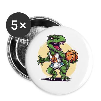 Basketball Dinosaure T-Rex Player Sports Cartoon - Lot de 5 grands badges (56 mm) - blanc - Devant