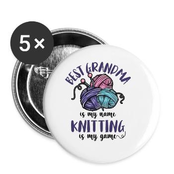 Best Grandma is my Name Knitting - Buttons groß 56 mm (5er Pack) - Weiß - Vorne