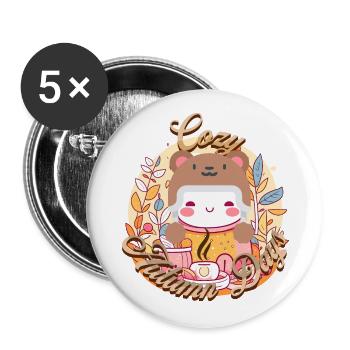 Cozy Autumn Days gemütliche Herbsttage - Buttons groß 56 mm (5er Pack) - Weiß - Vorne