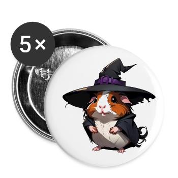 Joli cochon d’Inde d’Halloween avec chapeau de sorcière. - Lot de 5 grands badges (56 mm) - blanc - Devant