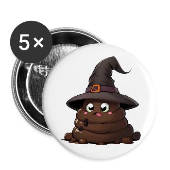 Drôle de tas de caca d’Halloween avec chapeau de sorcière. - Lot de 5 grands badges (56 mm) - blanc - Devant