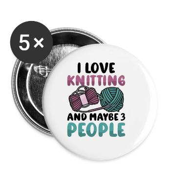 I love Knitting and maybe 3 people - Buttons groß 56 mm (5er Pack) - Weiß - Vorne