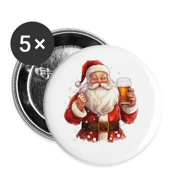 Weihnachtsmann Bier Weihnachten Prost Lustig Humor - Buttons groß 56 mm (5er Pack) - Weiß - Vorne