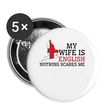 Rien ne me fait peur Ma femme est anglaise - Lot de 5 grands badges (56 mm) - blanc - Devant