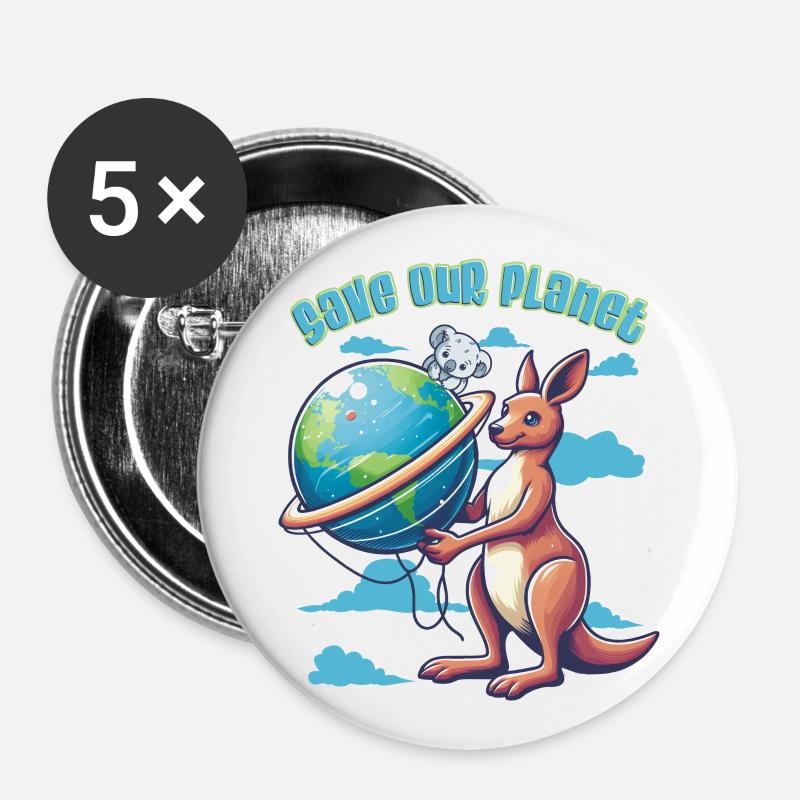 Save Our Planet Koala Kangaroo Earth Day Animal - Buttons large 2.2''/56 mm (5-pack) - white