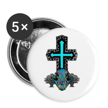 Croix Animal Skull Crâne spirituel occulte - Lot de 5 grands badges (56 mm) - blanc - Devant