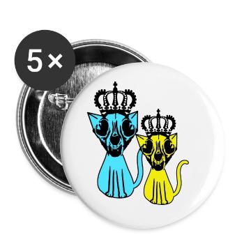 Retro Vintage Katzen 80er König Sieger 90er - Buttons groß 56 mm (5er Pack) - Weiß - Vorne