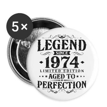 Légende depuis 1974 Vintage Born Anniversaire - Lot de 5 grands badges (56 mm) - blanc - Devant
