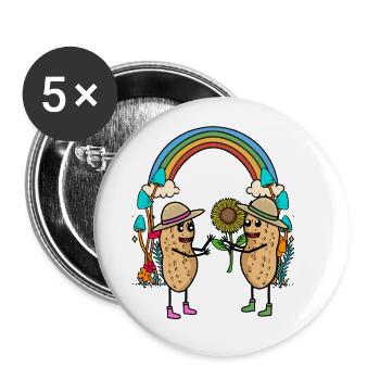 Cacahuète arc-en-ciel amis amitié fleur - Lot de 5 grands badges (56 mm) - blanc - Devant