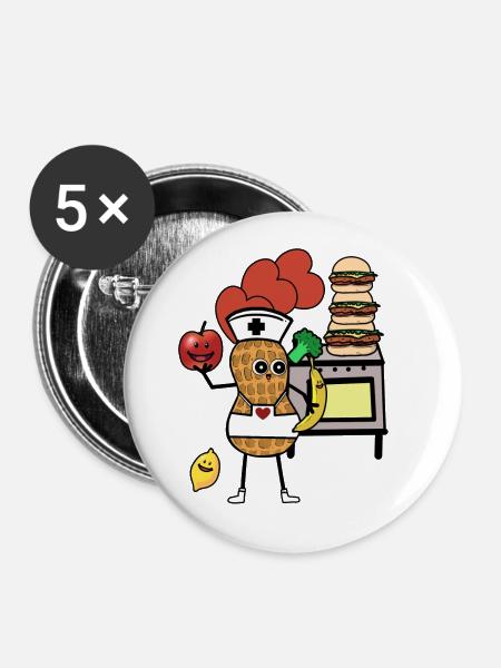 Herd kochen gesund Kochen Krankenschwester - Buttons groß 56 mm (5er Pack) - Weiß