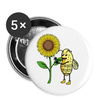 Insecte abeille noix de tournesol de cacahuète - Lot de 5 grands badges (56 mm) - blanc - Devant