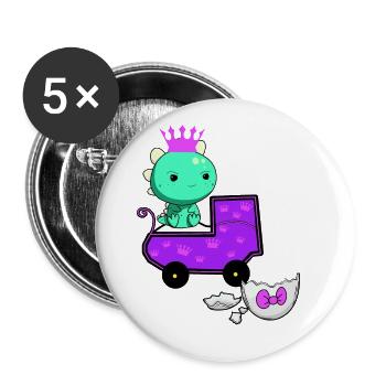 Drache Schwanger Eierschale Ei schlüpfen Baby - Buttons groß 56 mm (5er Pack) - Weiß - Vorne