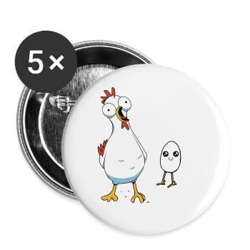 Poule, poule, oeuf, oeufs, poussin, bébé, volaille, poulets - Lot de 5 grands badges (56 mm) - blanc - Devant