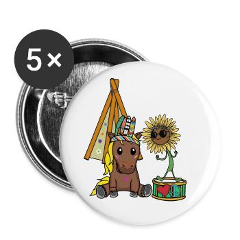 Hippie Horse Teepee Sunflower Horses Drum Peace - Buttons large 2.2''/56 mm (5-pack) - white - Front
