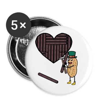 Coeurs de cacahuètes Amour artisanal Saint-Valentin - Lot de 5 grands badges (56 mm) - blanc - Devant