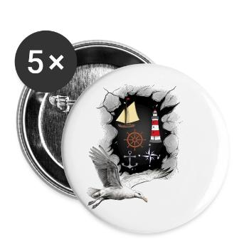 North Sea Lighthouse Lighthouses Seagulls Maritime Ship - Buttons large 2.2''/56 mm (5-pack) - white - Front