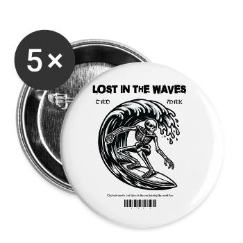 Lost in the Waves Surfing Skeleton - Lot de 5 grands badges (56 mm) - blanc - Devant