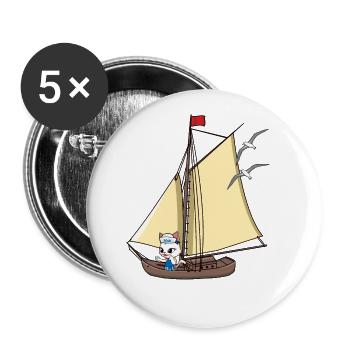 cat maritime sailing ship sailing boat sailor ahoy - Buttons large 2.2''/56 mm (5-pack) - white - Front