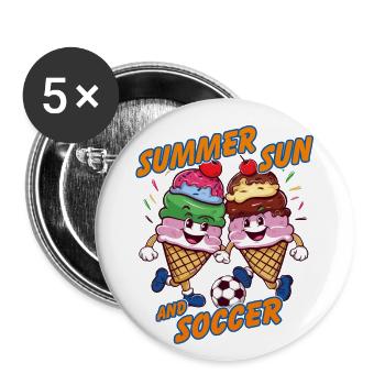 Sommer Sonne Fussball lachende kickende Eistüten - Buttons groß 56 mm (5er Pack) - Weiß - Vorne