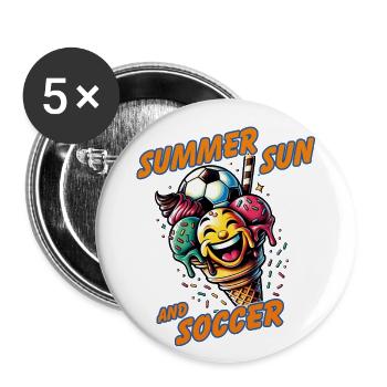 Cône de crème glacée riant de football d’été - Lot de 5 grands badges (56 mm) - blanc - Devant