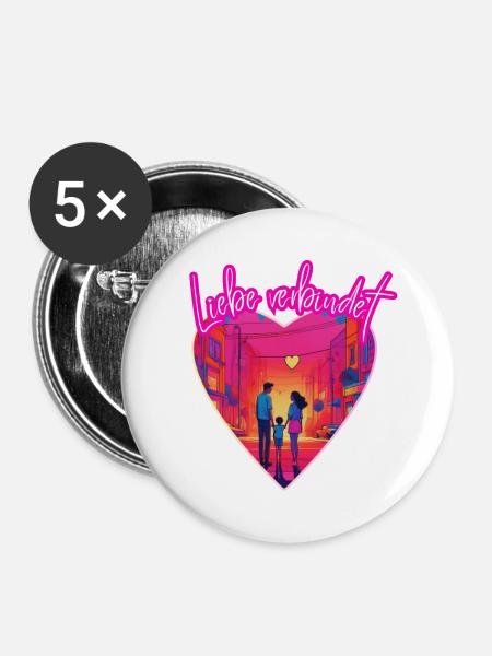 Liebe verbindet - Buttons groß 56 mm (5er Pack) - Weiß