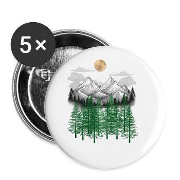 Gebirge Wald Natur Berge Fichten Baum - Buttons groß 56 mm (5er Pack) - Weiß - Vorne