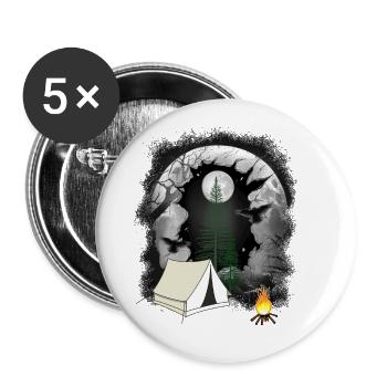 Zelt zelten Lagerfeuer Wald Naturliebhaber - Buttons groß 56 mm (5er Pack) - Weiß - Vorne
