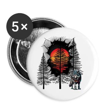 Wolf Wölfe mystisch Wald Waldtiere Märchen - Buttons groß 56 mm (5er Pack) - Weiß - Vorne