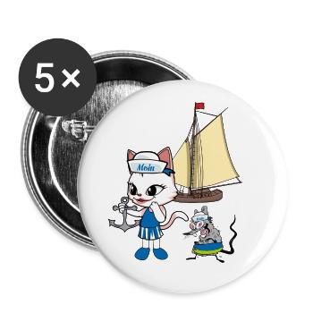 maritim Katze Ratte Seemänner Moin Kinder - Buttons groß 56 mm (5er Pack) - Weiß - Vorne