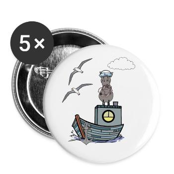 Seepferd Matrose maritim Kinder Kind Boot Ahoi - Buttons groß 56 mm (5er Pack) - Weiß - Vorne