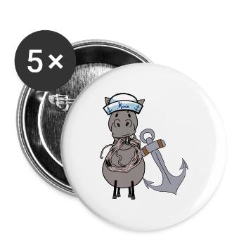 maritim Seepferd Pferd Matrose Seemann Moin Kind - Buttons groß 56 mm (5er Pack) - Weiß - Vorne