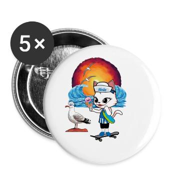 Cat Seagull Seagulls Moin Cats Skater Cream Cone - Buttons large 2.2''/56 mm (5-pack) - white - Front
