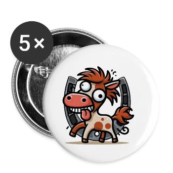 Lustiges Pferd Hufeisen Pferde Gaul Kind Kinder - Buttons groß 56 mm (5er Pack) - Weiß - Vorne