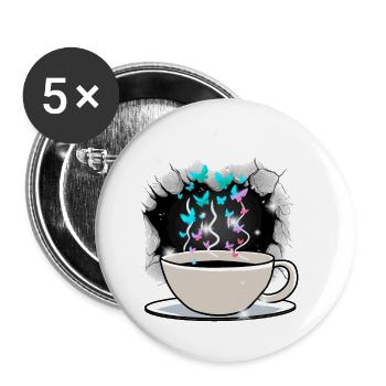 Kaffee Kaffeetasse Koffein - Buttons groß 56 mm (5er Pack) - Weiß - Vorne