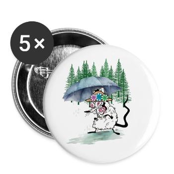 Hiking Mouse Umbrella Hike Forest Nature - Buttons large 2.2''/56 mm (5-pack) - white - Front