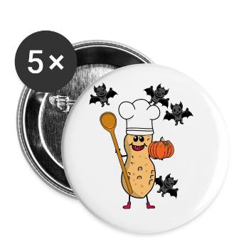 Cacahuète Citrouille Halloween Cuisine Chefs Enfants - Lot de 5 grands badges (56 mm) - blanc - Devant