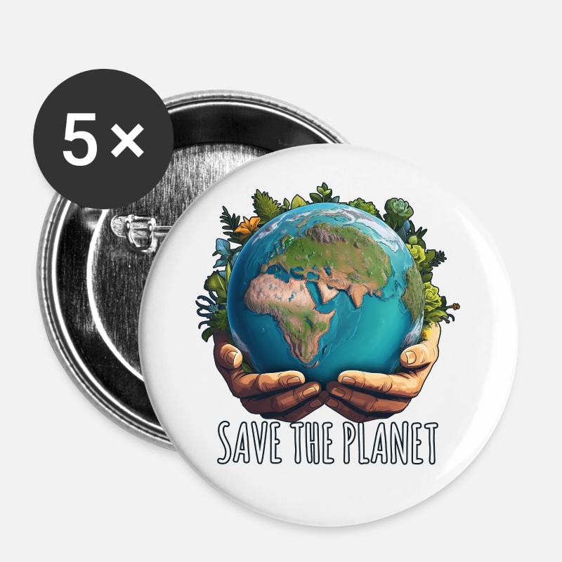 SAVE THE PLANET - Buttons large 2.2''/56 mm (5-pack) - white