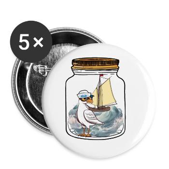 Matrose Möwe Segelschiff Ahoi - Buttons groß 56 mm (5er Pack) - Weiß - Vorne