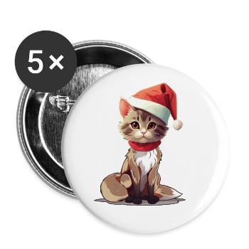 Père Noël Chat Chats Père Noël - Lot de 5 grands badges (56 mm) - blanc - Devant